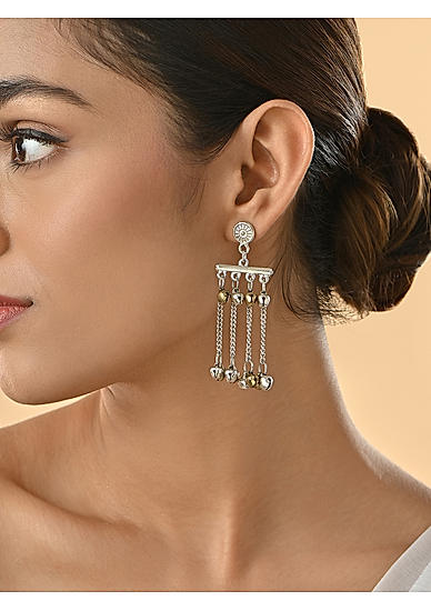 Gold and Silver Plated  Ghunghroo Double Layered Beaded Long Drop & Dangler Earrings