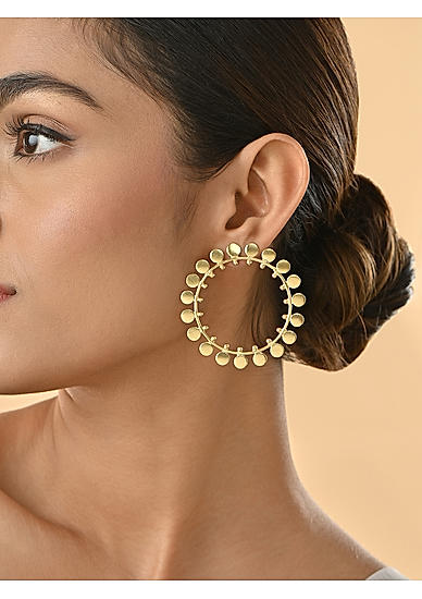 Brass Gold-Plated Sun shaped Circular Stud Earrings