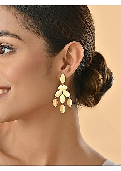 Brass Gold-Plated Leaf Shaped  Drop & Dangler Earrings