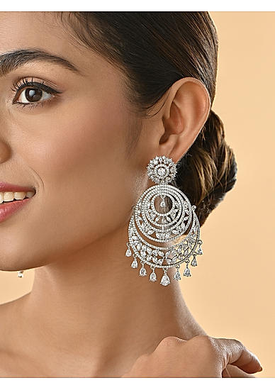 Premium 14k Rhodium-Plated AAA American Diamond Chandbali Earrings