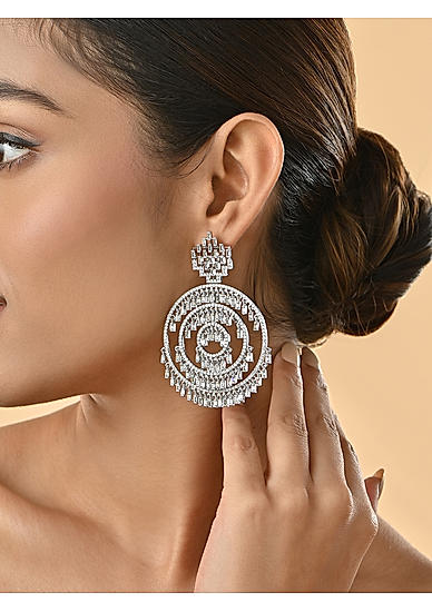 Premium  14k Rhodium-Plated AAA American Diamond Chandbali Earrings