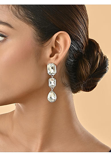 White Stone Studded Party Drop & Dangler Earrings