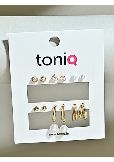 Set of 5 Gold & Pearl Studs & Hoops Ear Stackers