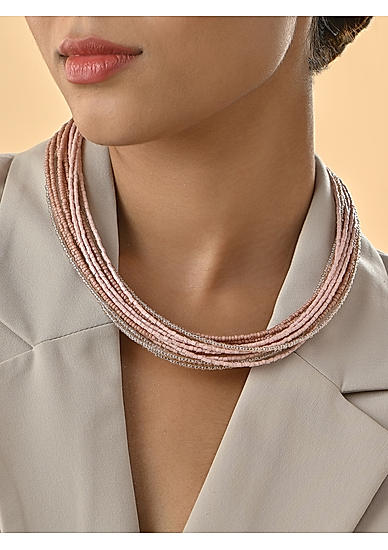 Peach Multi Strands Statement Layered Choker Necklace