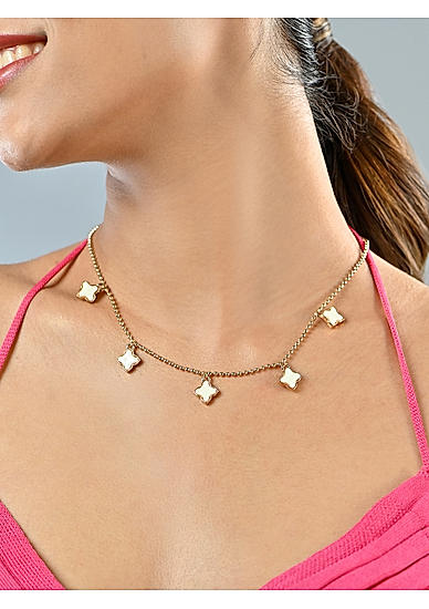 Gold-toned Party White Enamelled Star charms Choker Necklace