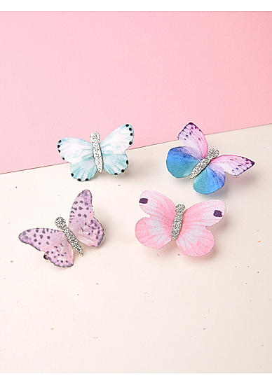 ToniQ Kids Set of 4 Multi-Colour Pastel Pretty Butterflies Hairclip for Girls