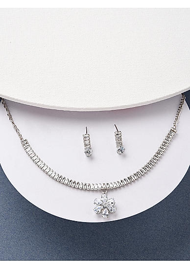 ToniQ Luxurious Silver Plated American Diamond Floral Jewelry Set For Women