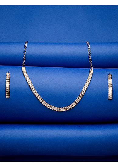 ToniQ Luxurious Silver Plated  American Diamond Jewelry Set For Women