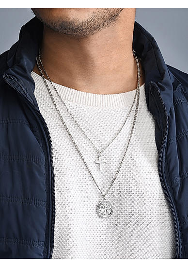 The Bro Code Silver Plated Double Layer Cross Necklace For Men