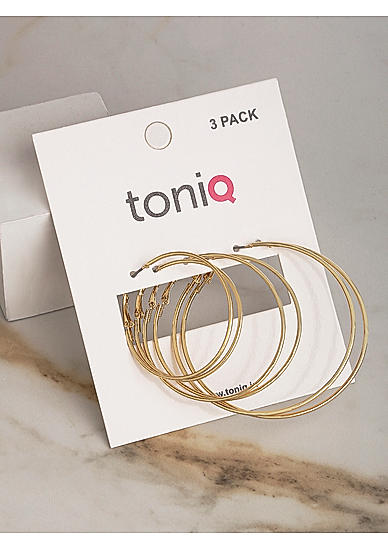 ToniQ Stylish Gold Plated Set of 3 Hoop Earrings For Women