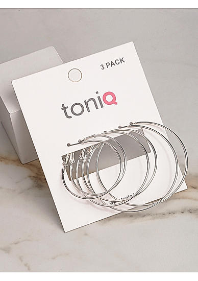 ToniQ Stylish Silver Plated Set of 3 Hoop Earrings For Women