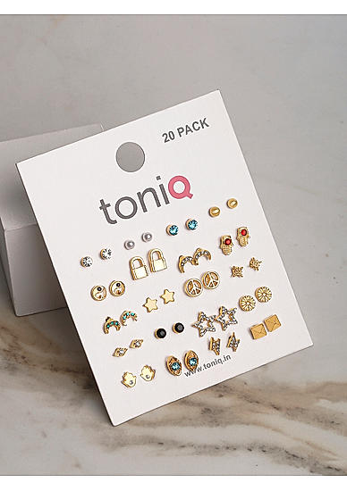 ToniQ Stylish Gold Plated Set of 20 Stud Earrings For Women