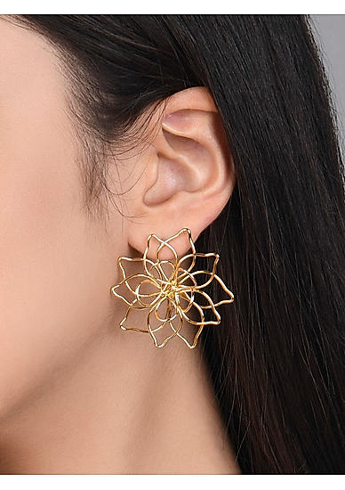 ToniQ Stylish Gold Plated Statement Floral Stud Earings For Women