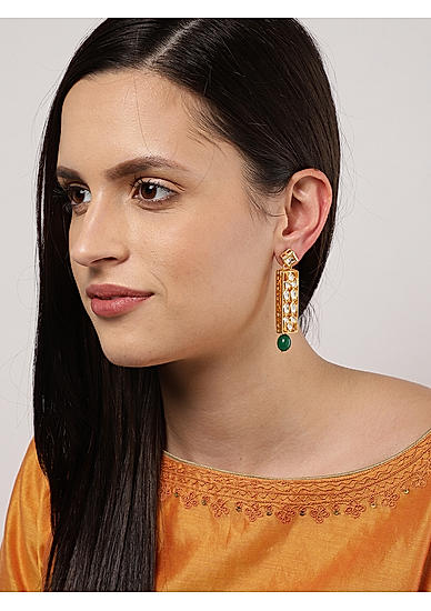 Gold-Toned White Geometric Drop Earrings