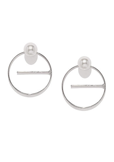 Silver-Toned Pearl Centre Drop Earrings