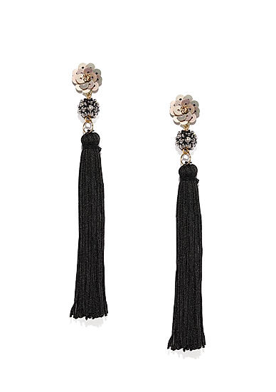 Black Floral Tassel Drop Earrings