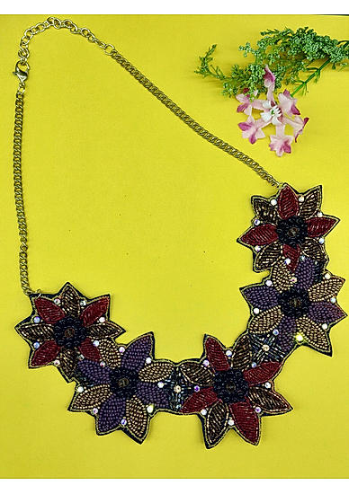 Multicoloured Floral Applique Choker Necklace