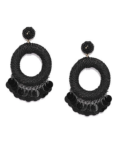 Black Sequin Fringe Drop Earrings