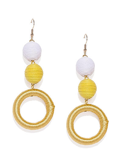 Yellow Threaded Geometric Drop Earrings