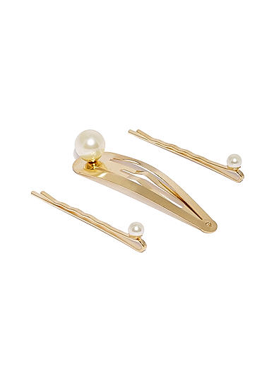 Gold-Toned Set Of 3 Embellished Bobby Pins and Tic Tac Hair Clip