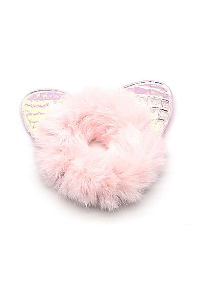 Pink Furry Meow Kids Scrunchie Rubber Band