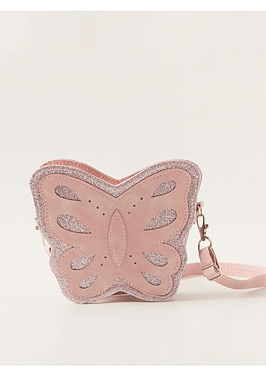 Baby Pink Glitter Butterfly Kids Sling Bag