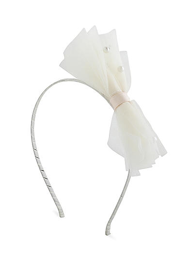 White Pearl Embellished Bow Kids Hair Band