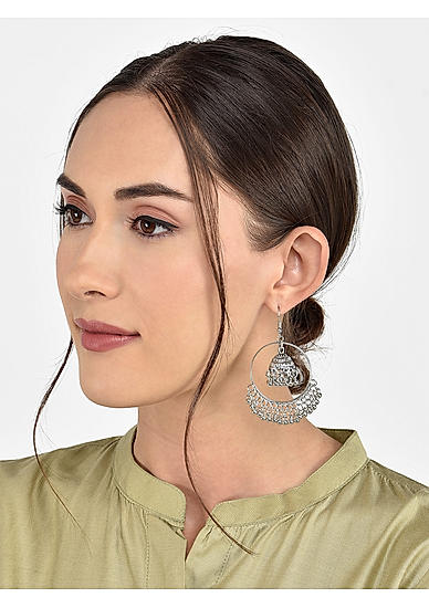 ToniQ Silver Beaded Drop Earring For Women