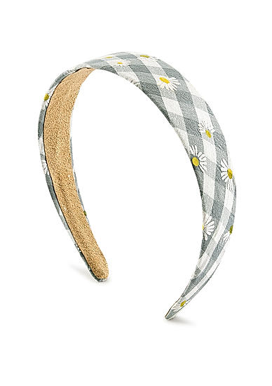 Pastel Blue Checked and Daisy Printed Everyday Hair Band For Girls/Children