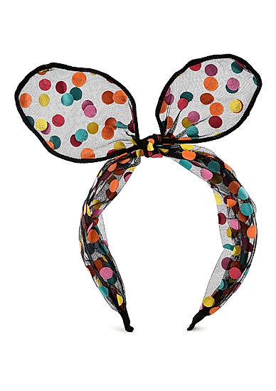 Black Multicolor Polka Dot Printed Tulle Cat Ear Hair Band For Girls/Children