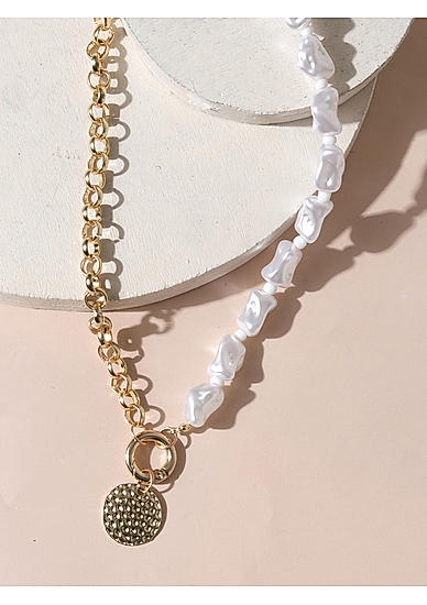 Baroque Pearl Gold Plated Linked Charm Necklace 