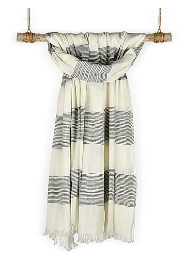 Hamptons White and Grey Cotton Striped Scarf/ Stole For Women