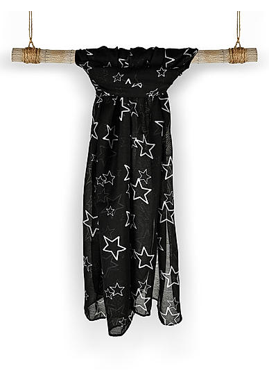 Stars In My Eyes Black and White Mochrome Star Printed Scarf/Stole 