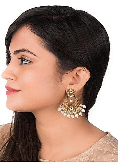 Kundan Pearls Gold Plated Chandbali Earring