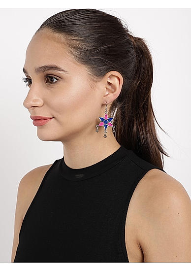 Multicoloured Geometric Embellished Handcrafted Drop Earrings-ONESIZE-Multi