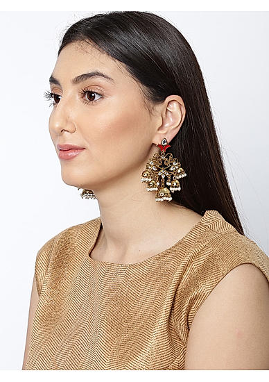 Gold-Tone Kundan Jhumka Earring For Women