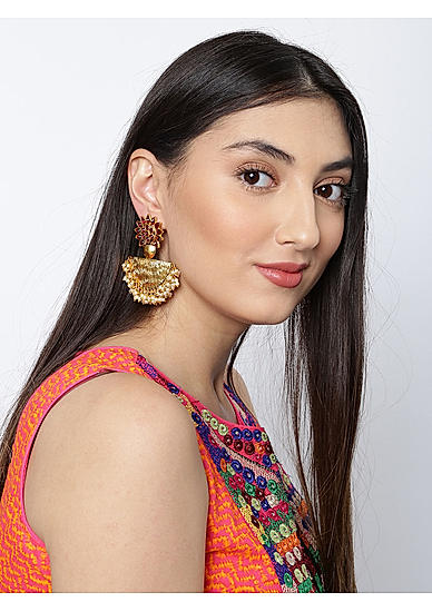 Ruby Gold Plated Floral Drop Earring