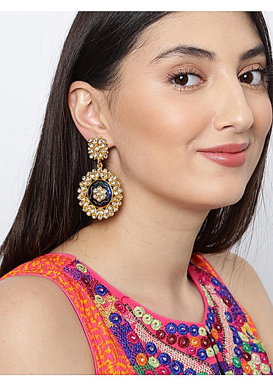 Gold Tone and Red Classic Jhumka Earring For Women