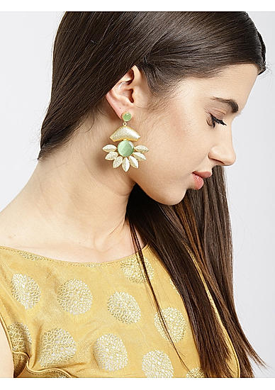 Mint Green Stones Gold Plated Floral Drop Earring