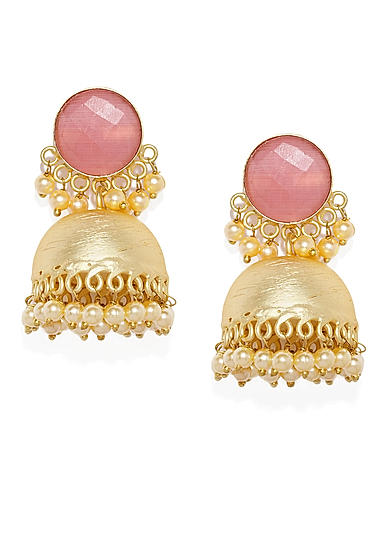 Gold-Toned and Pink Crystal Jhumka For Women