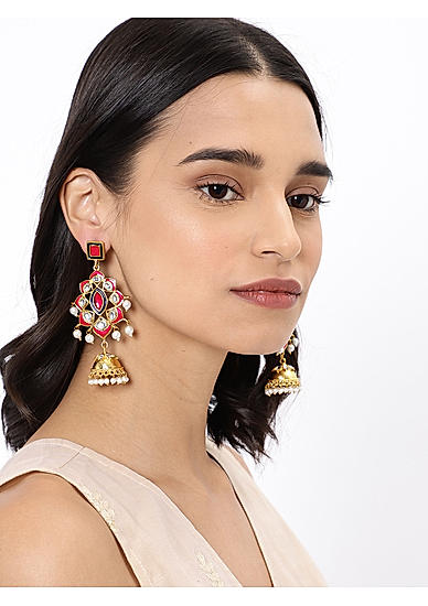 Pink and Gold-Toned Classic Drop Earrings