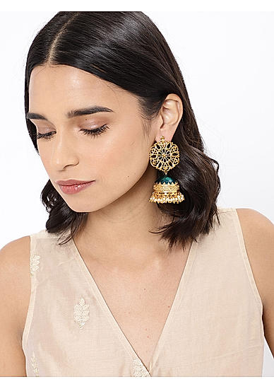 Blue and Gold-Toned Dome Shaped Jhumkas