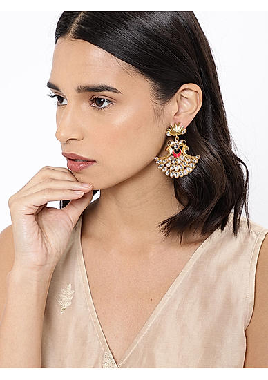Red Kundan Gold Plated Floral Jhumka Earring
