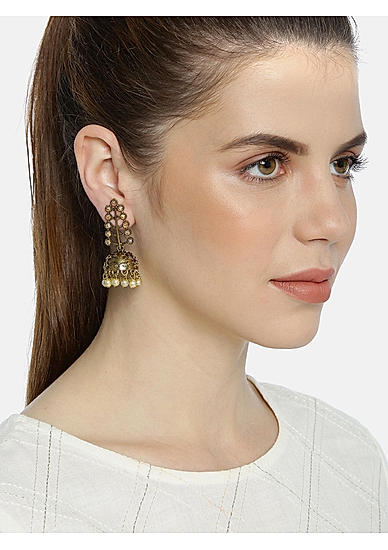 Stones Gold Plated Jhumka  Earring