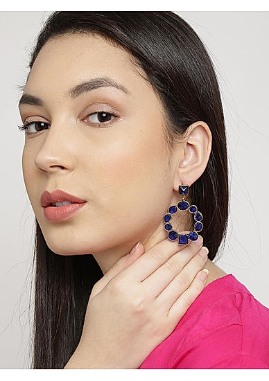 Gold-Toned Stone-Studded Drop Earrings