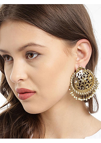 Gold Tone White Pearl Drop Earrings For Women