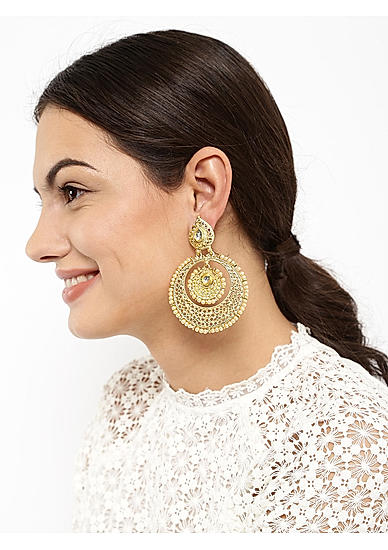 Gold-Toned Off-White Chandbali Earrings