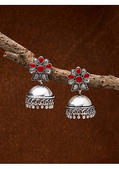 Ethnic Indian Traditional Silver Jhumka Earrings For Women