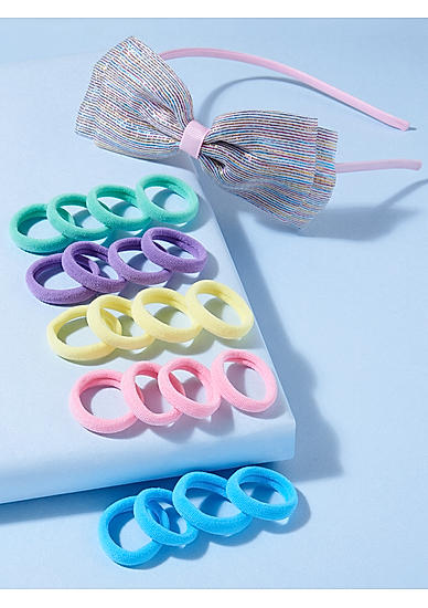 ToniQ Monochrome Bow Hair Band and Rubber Band Gift Set (set of 2)