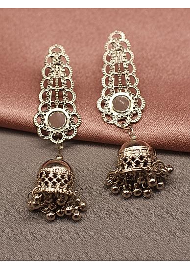 Mirror Ghungroo Silver Gold Plated Jhumka Earring